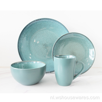 16pc groen reactief geglazuurde keramische steengoed servies sets